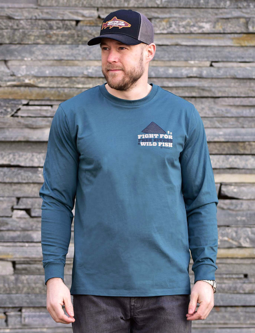Frödin Free Rivers & Wild Fish T-shirt à manches longues bleu terre