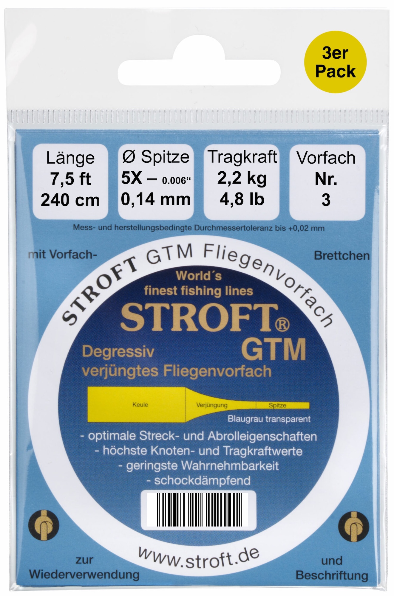 Stroft GTM Bas de ligne Tapered Leader 9 ft 3er Pack