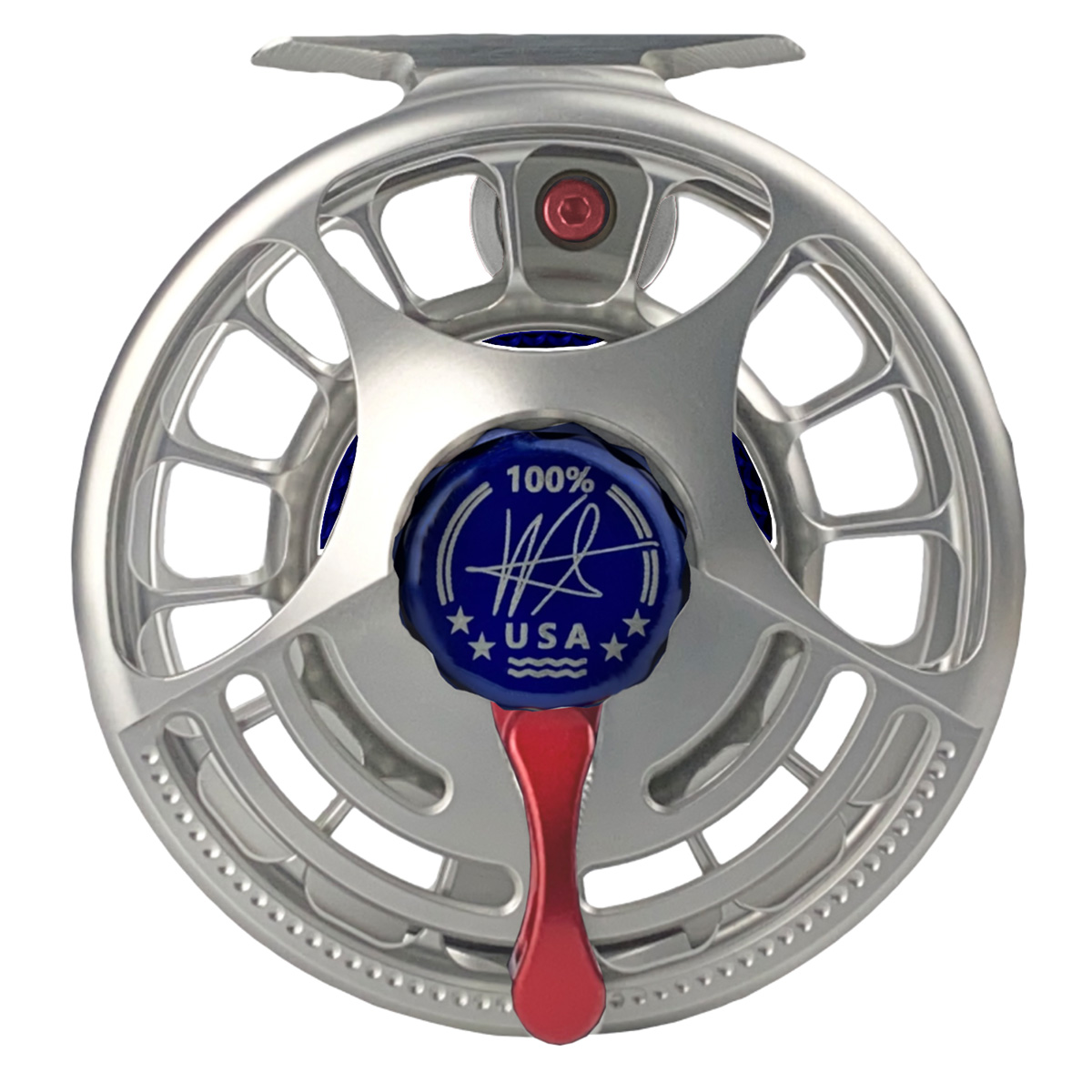 Seigler_Fliegenrolle_silver_red_blue_MF MF 9/10