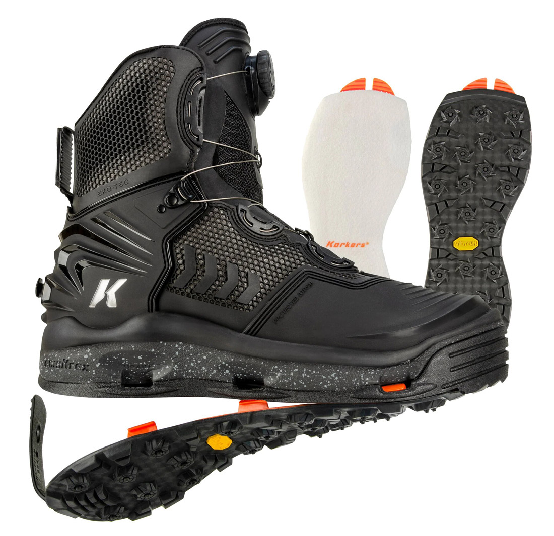 Korkers chaussures de wading River OPS (BOA), y compris feutre & semelles amovibles en caoutchouc Vibram