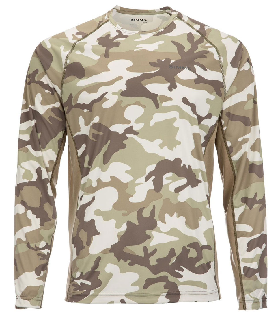 Simms Solarflex LS Crewneck Prints chemise à manches longues woodland camo sandbar