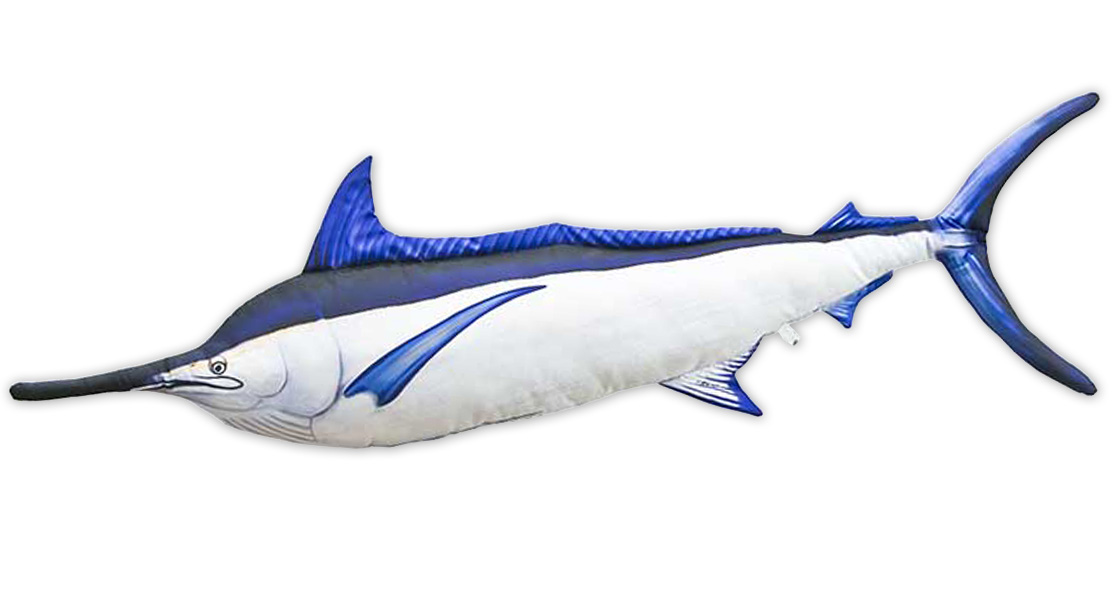 Coussin poisson doudou Black Marlin 118cm