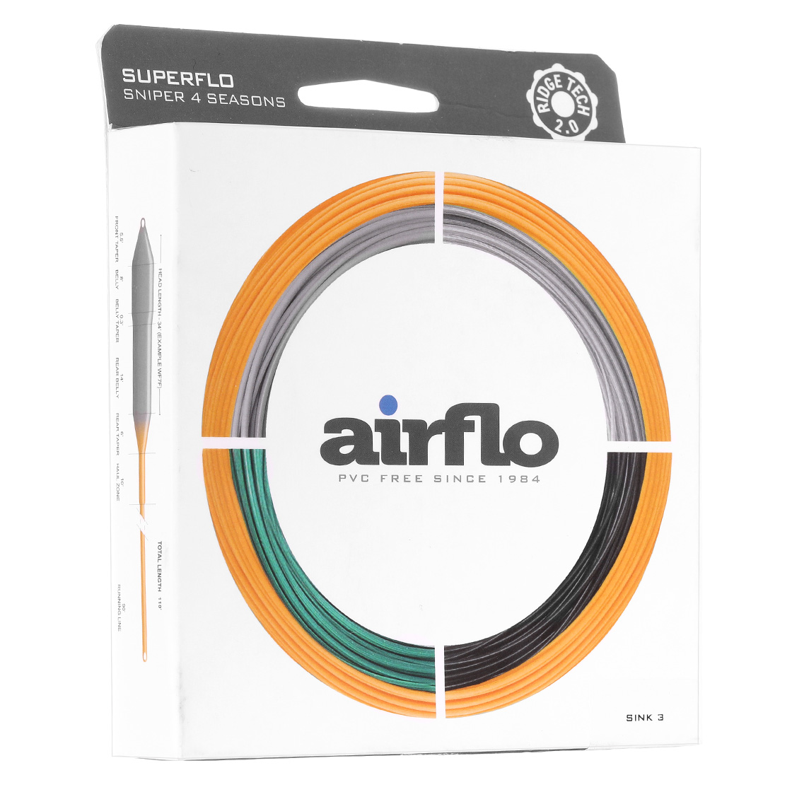 Airflo Ridge 2.0 Sniper 4 Season Intermediate - Sink 3 Head Predator ligne à mouche Green/Sunburst