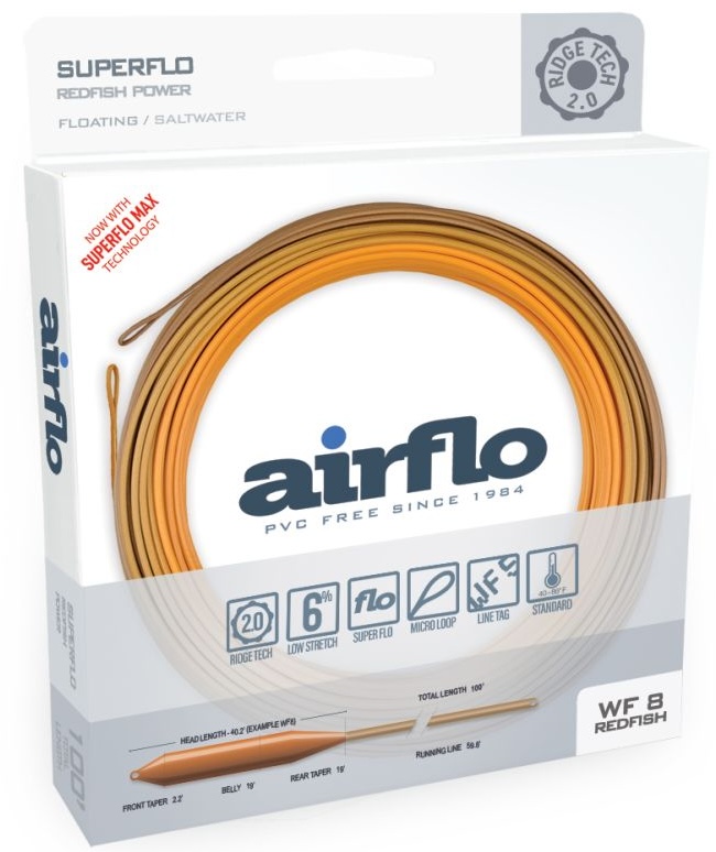 Airflo Ridge 2.0 Gulf Redfish Cold Saltwater Water Floating Power Core ligne à mouche Amber/Tan