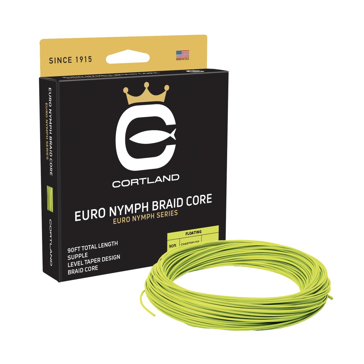 Cortland Hi-Vis Euro Nymph Braid Core Level ligne à mouche chartreuse