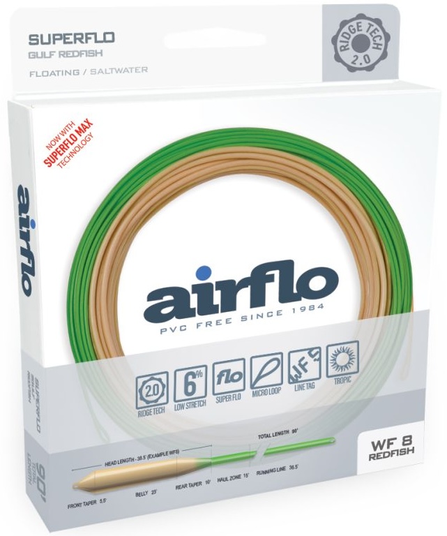 Airflo Ridge 2.0 Gulf Redfish Warm Saltwater Water Floating Power Core ligne à mouche Tan/Green