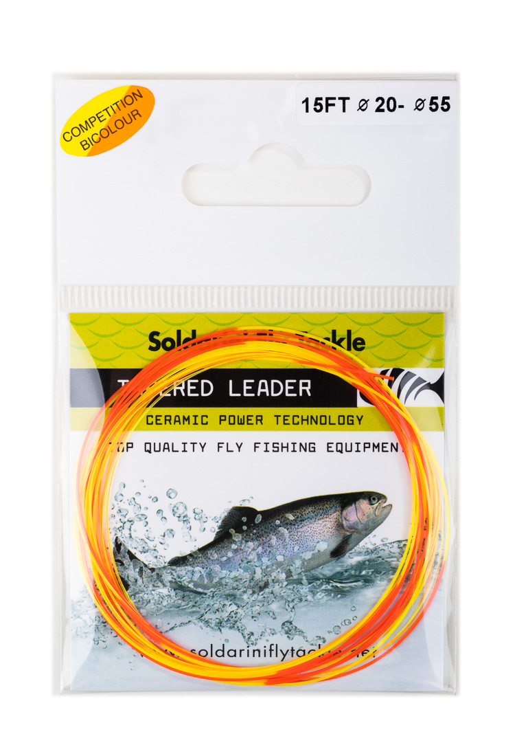 Soldarini Fly Tackle Euro Nymph Competition Bicolour Tapered bas de ligne nymphes 15 ft