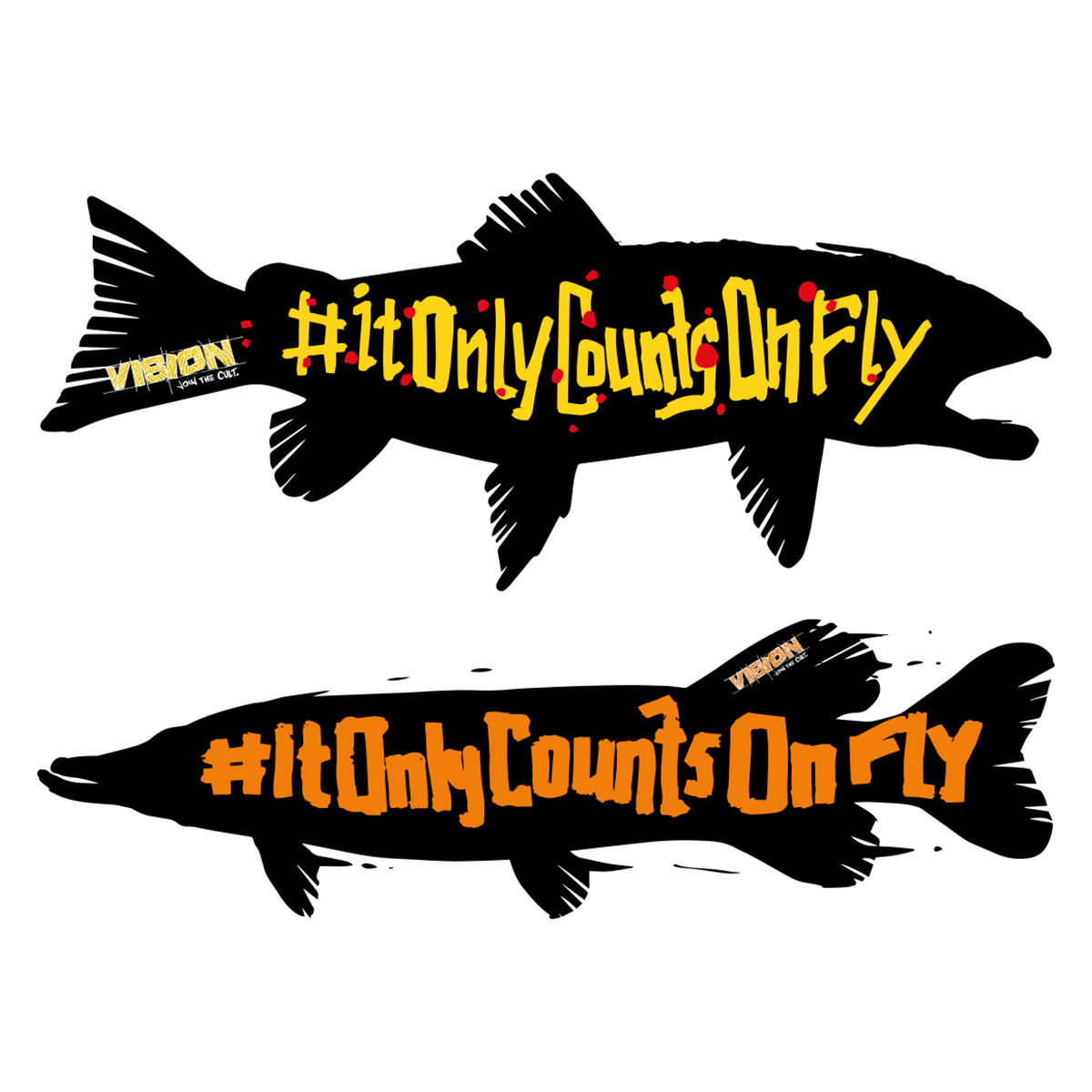 Vision It Only Counts On Fly 2 autocollants Fish Shape 15x5 cm