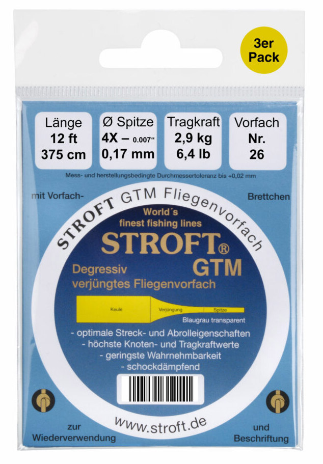 Stroft GTM Bas de ligne tapered leader 12 ft 3er Pack