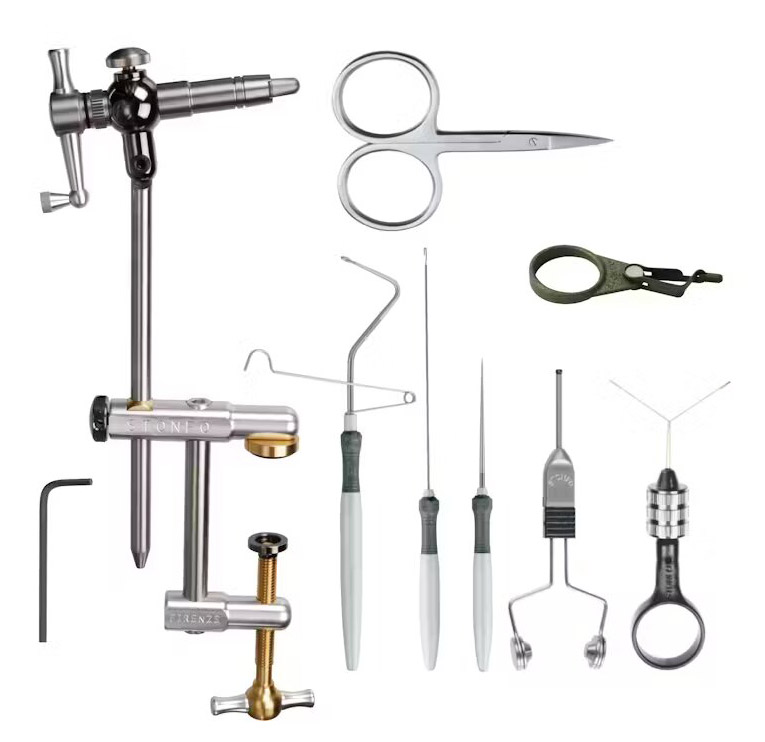 Stonfo 741 Fly Tying Kit étau de montage et set d'outils dans une boîte pratique