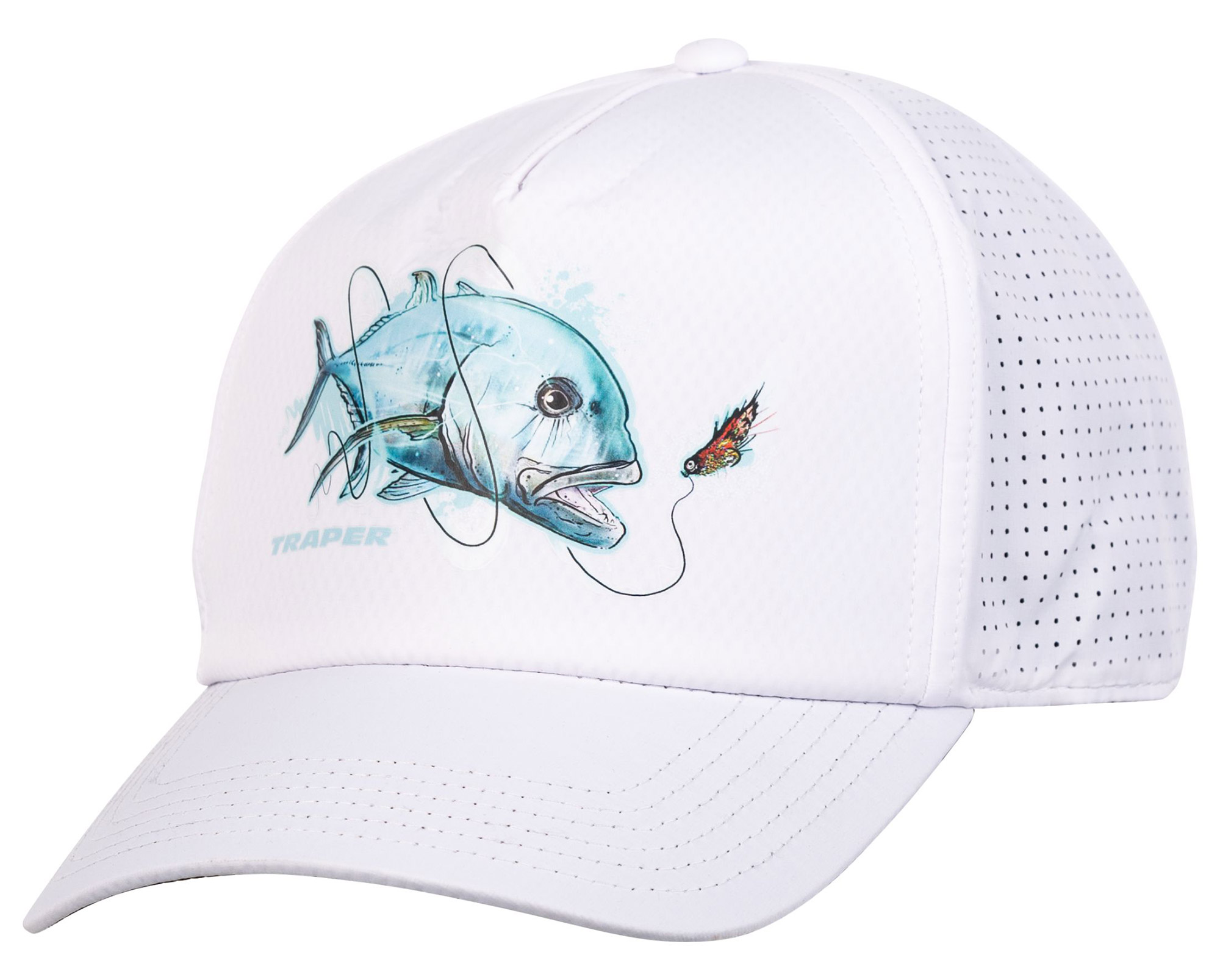 Traper Cap Solar Pro UPF 50+ Giant Trevally blanc