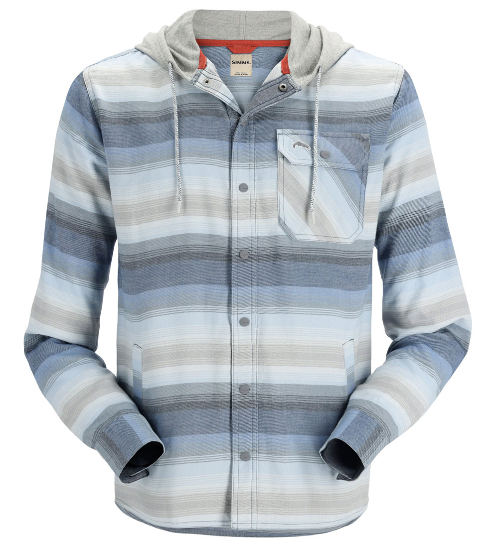 Simms Santee Flannel Hoody chemise navy/storm/steel blue stripe