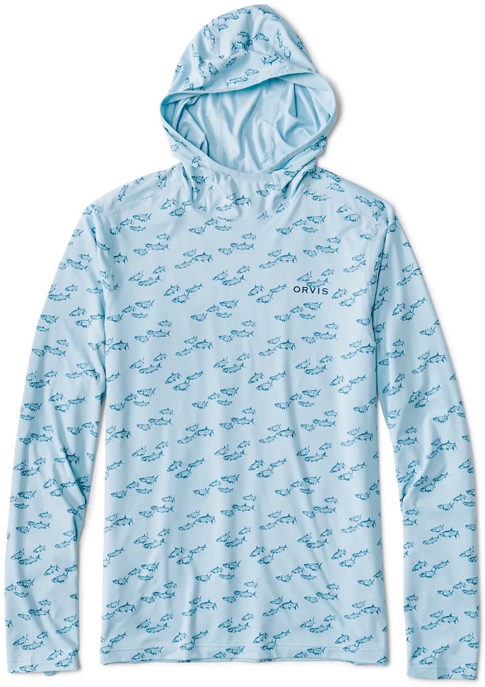 Orvis Sun Defense Printed Hoodie Sunshirt UPF 50+ chemise de protection solaire blue mist tarpon