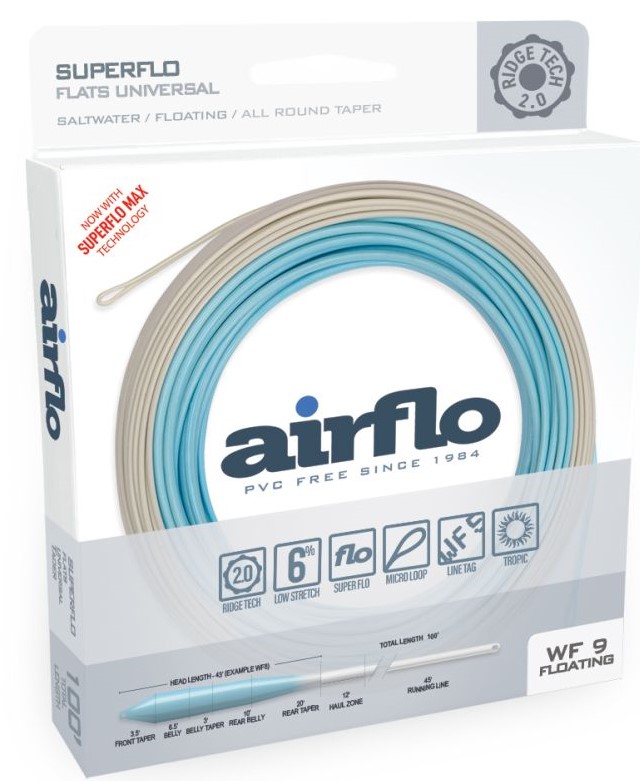 Airflo Ridge 2.0 Flats Universal Floating Power Core Tropical Saltwater ligne à mouche Sky/Cloud