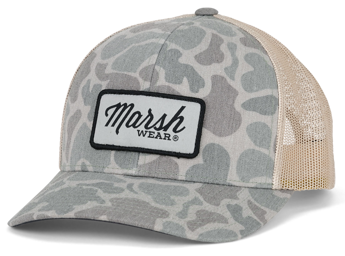 Marsh Wear Script Trucker Cap Dark Green Mallard Camo
