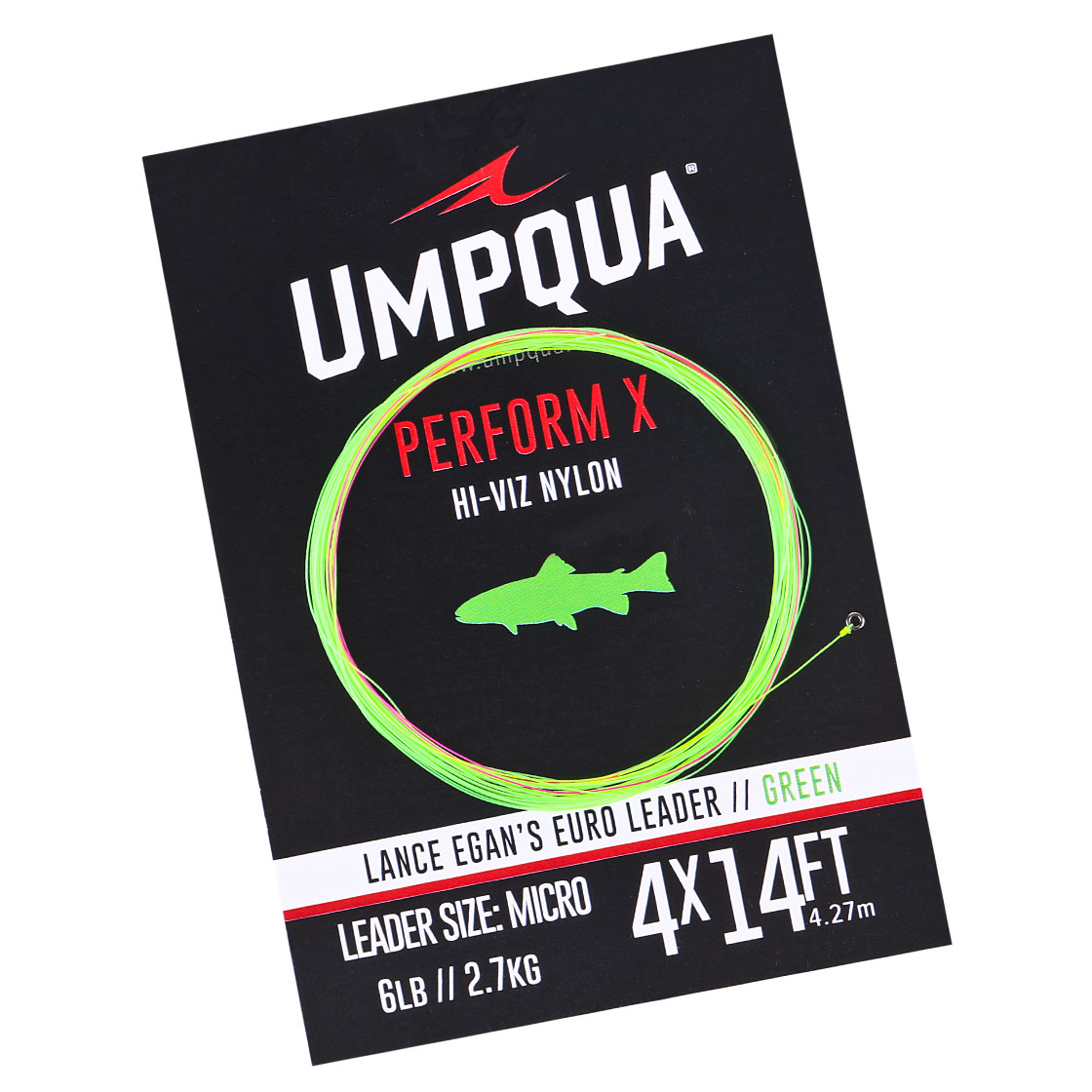 Umpqua Egans Euro Nymph Leader Micro Hot Green 14ft 4X bas de ligne