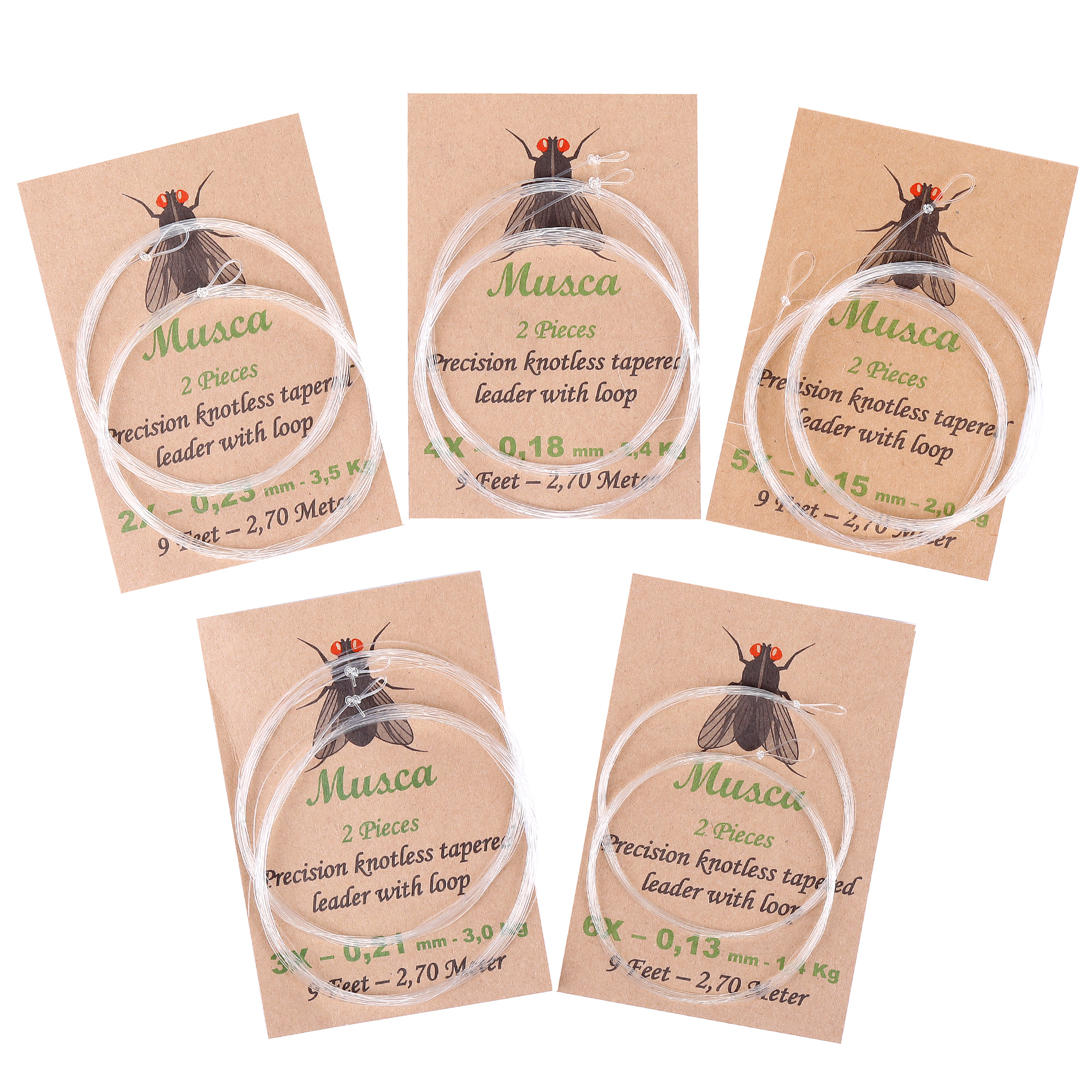 Musca Tapered leader 9 ft Fliegenfischer Bas de ligne 2pc Pack