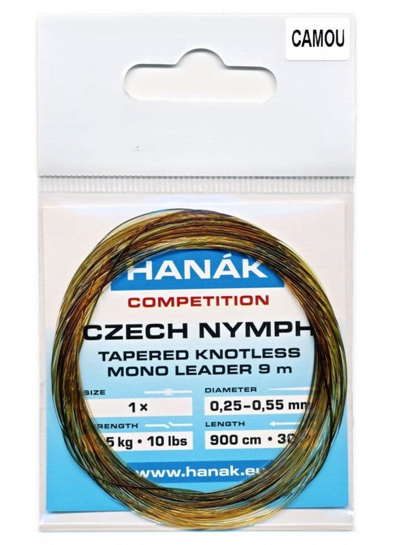 Hanak Czech Nymph Leader Bas de ligne nymphes Camou 9,0m