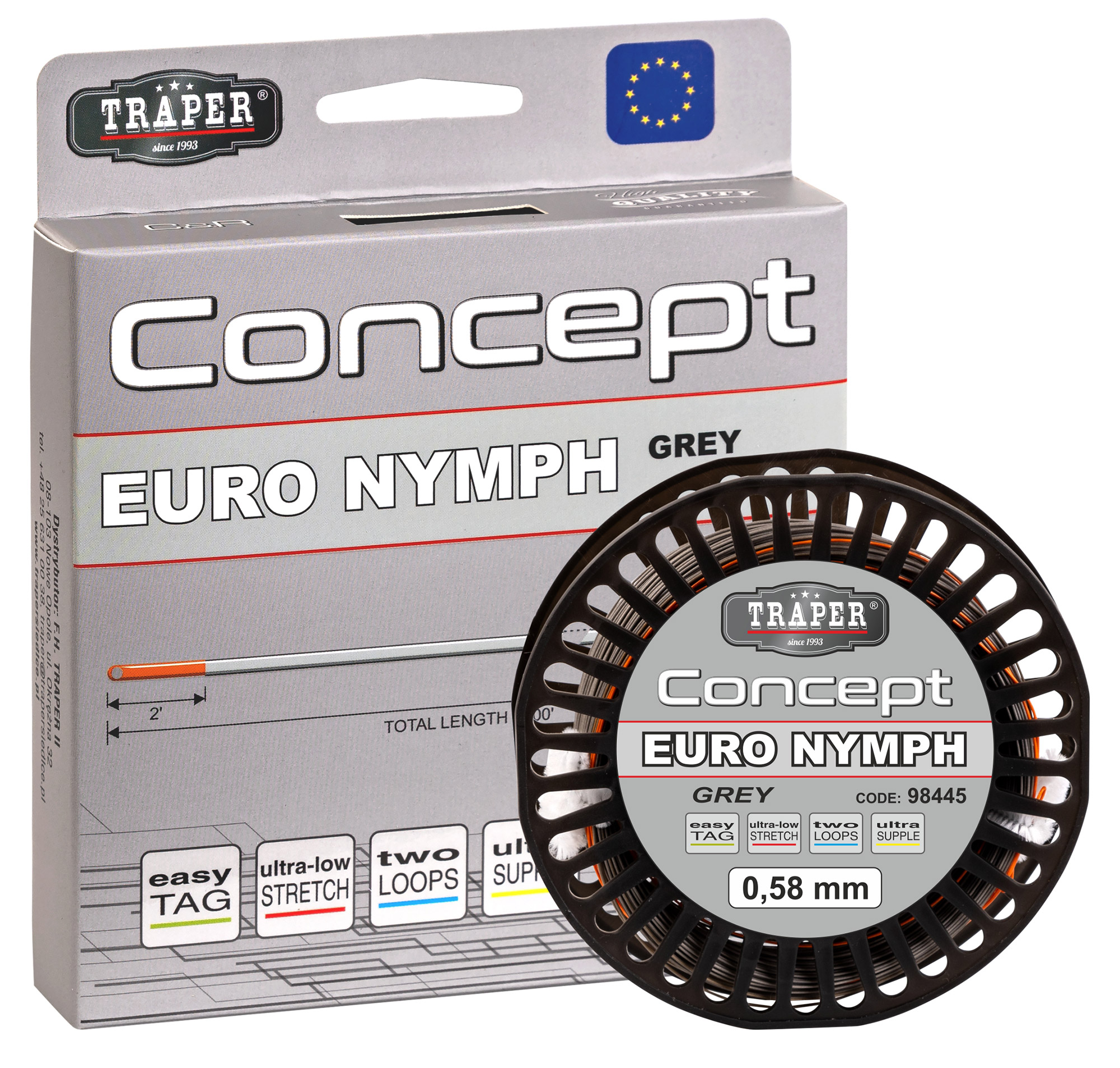 Traper Concept Euro Nymph line 0,58mm Floating Grey Orange