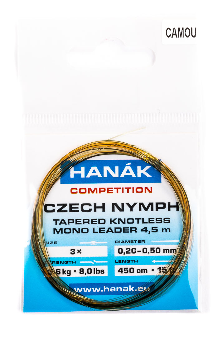 Hanak Czech Nymph Leader Bas de ligne nymphes Camou 4,50m