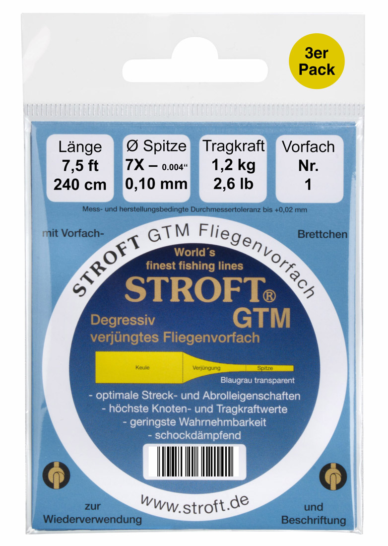 Stroft GTM Bas de ligne Tapered Leader 7,5 ft 3er Pack
