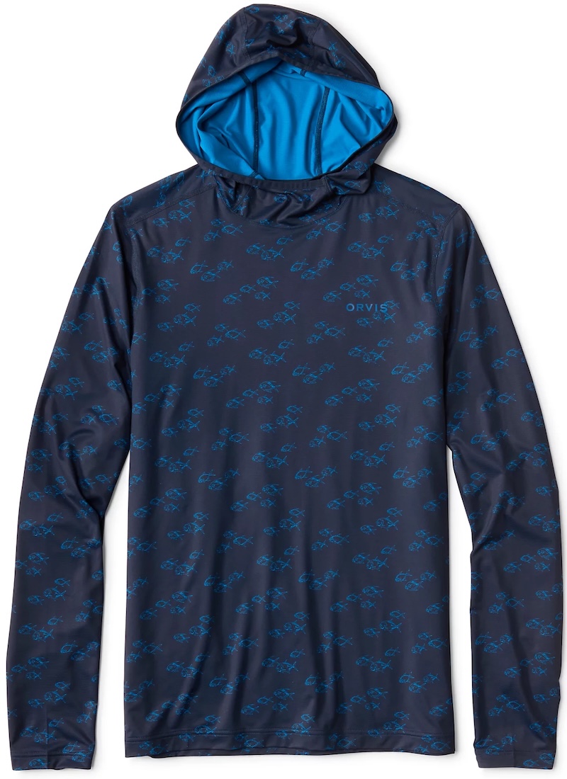 Orvis Sun Defense Printed Hoodie Sunshirt UPF 50+ Chemise de protection solaire true navy permit