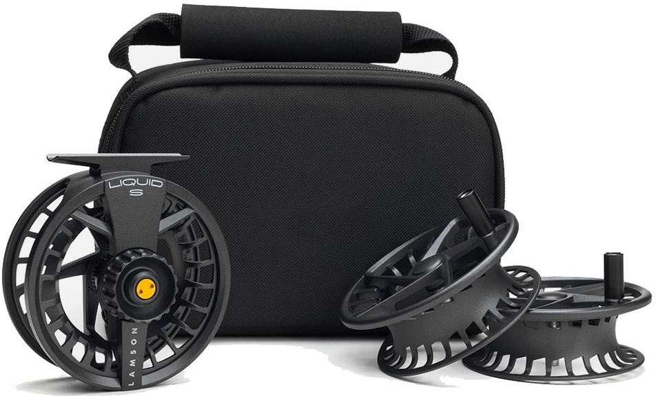 Lamson Liquid S HD Heavy Duty Full Frame Pack Smoke - Moulinets de mouche avec 2 bobines de rechange et sac de rangement